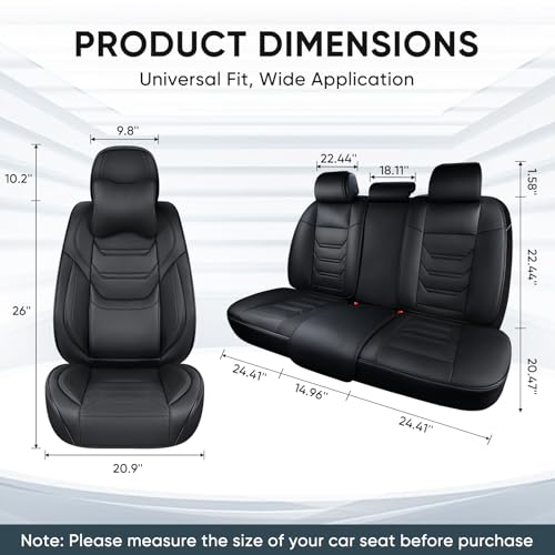 Image of TIEHESYT Black Car Seat Covers Full Set, Breathable Leather Automotive Front and Rear Seat Covers with Headrest, Waterproof Auto Seat Protectors Fit for Most Sedans SUV Pick-up Truck