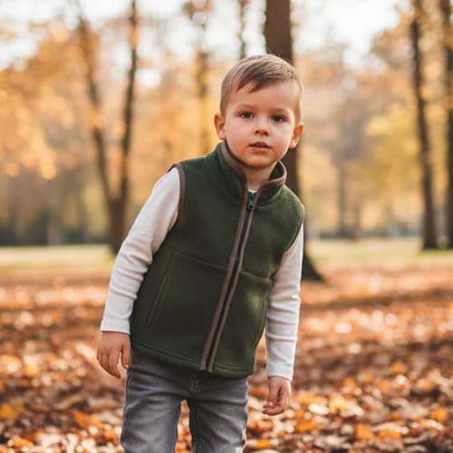 Image of Toddler Baby Boy Fleece Outerwear Vests Sleeveless Zipper Jacket Solid Color Vest Coat Spring Fall Winter Clothes