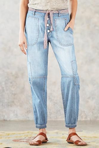 Women's Distressed Mid-Rise Cargo Pockets Boyfriend Jeans with 6 Pockets Jogger Pants4