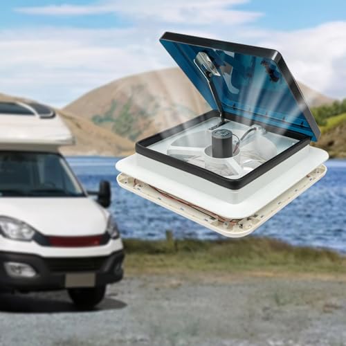 Kozivmo Ventilatore da tetto per camper, ventilatore da tetto, 10 grandi pale di ventilazione, estremamente silenziosa, chiusura lampo con luce LED, volume massimo di scarico di 30 m³/min