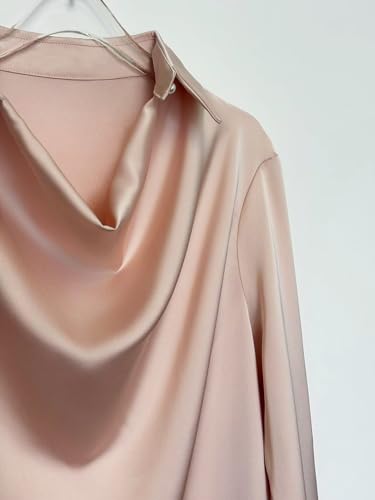 CORIRESHA Women's Elegant Cowl Neck Satin Blouse Long Sleeve Office Work Shirt Silk Top2