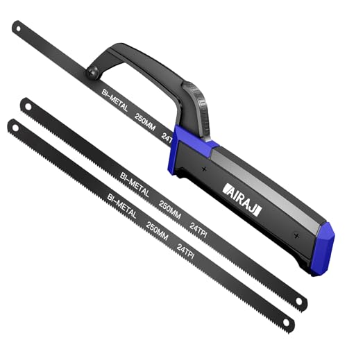 AIRAJ Mini Metal Hacksaw Small Handsaw for Metal with 3 HSS Flexible Bi Metal Saw Blade Hand Saw for Precision Cutting Metal Wood PVC Soft Rubber Handle