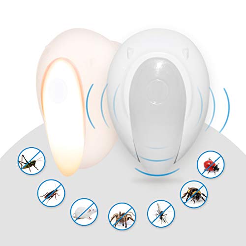 JOKBEN Ultrasonic Pest Repeller - Plug In Insect Control Repellent With Warm White Night Light for Mice Spiders Rats Flies Ants - 2pack