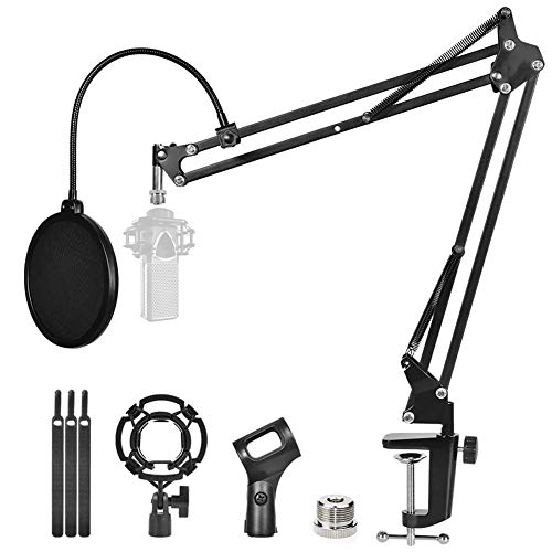 Live Desktop Microphone Stand, Mic Stand With Pop Filter Black Adjustable Mic Scissor Arm Stand Boom Blue Eeti Mic Stand Kit for Voice-Over Sound Studio, Recording Studio, YouTube and Gaming