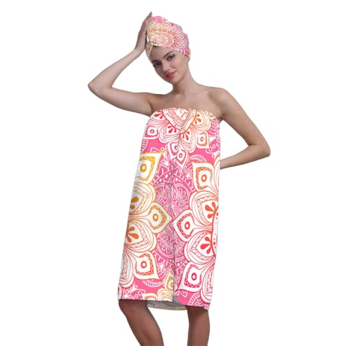 Surwin Falda Escocesa para Sauna Mujer con Toalla Pelo, Albornoz Ducha Mujer con Toalla Pelo Microfibra Suave y Absorbente Falda de Baño Usable para Sauna SPA Ducha (Barroco 2)