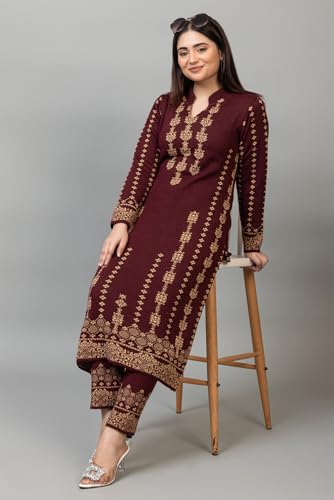 Image of ColorChakra Woolen Kurta Palazzo Set for Womens Winter wear Wool Kurti Sizes M to 4XL