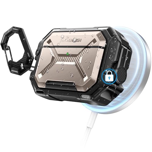 MOBOSI for AirPods Pro 3 �P�[�X [IP68�h��] [MagSafe�Ή�]�A���b�N���L�[�`�F�[�����X�^���h�t��AirPod Pro��3����P�[�X�Ή��A�R�p�K�i�ϗ����n�[�h�V�F��(2025)�A�S�[���h