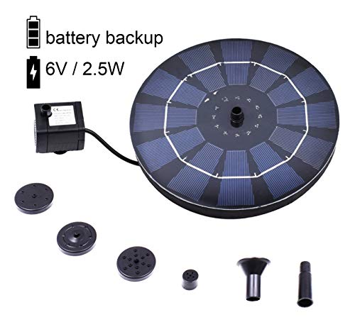 Lewisia 2.5W Solar Birdbath Fountain with Battery Backup 2020 Upgraded Solar Panel Water Pump Freestanding Floating Fountain with Water Flow Adjustment Small Pond Pool Garden Decoration