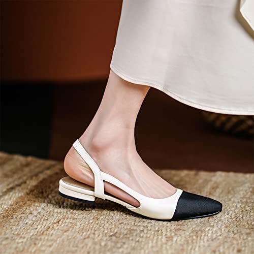Image of MICIFA slingback flats for women, Round Toe Low heel Sandals Fashion Splicing Dress Shoes for Women