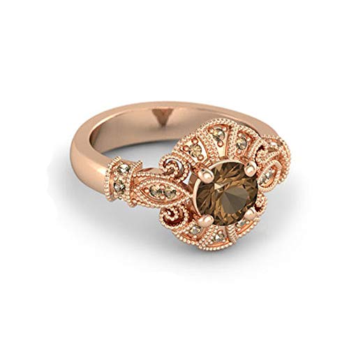 18K Rose Gold Over .925 Saterling Silver Smoky Quartz Princess Pocahontas Engagement Ring for Women's2