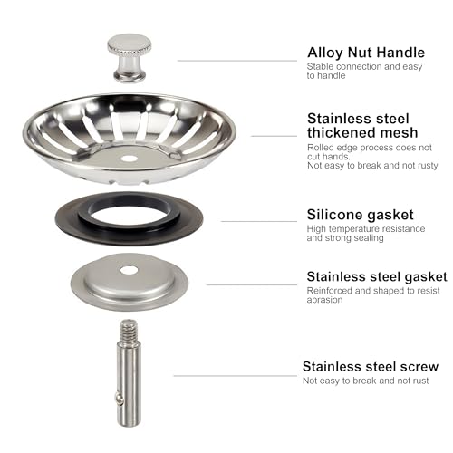Foyscr Kitchen Sink Plug Strainer, Stainless Steel Kitchen Sink Strainer, ThickenSink Plug for Drain and Filter in Kitchen and Bathroom Sinks Hole 80mm - Image 3