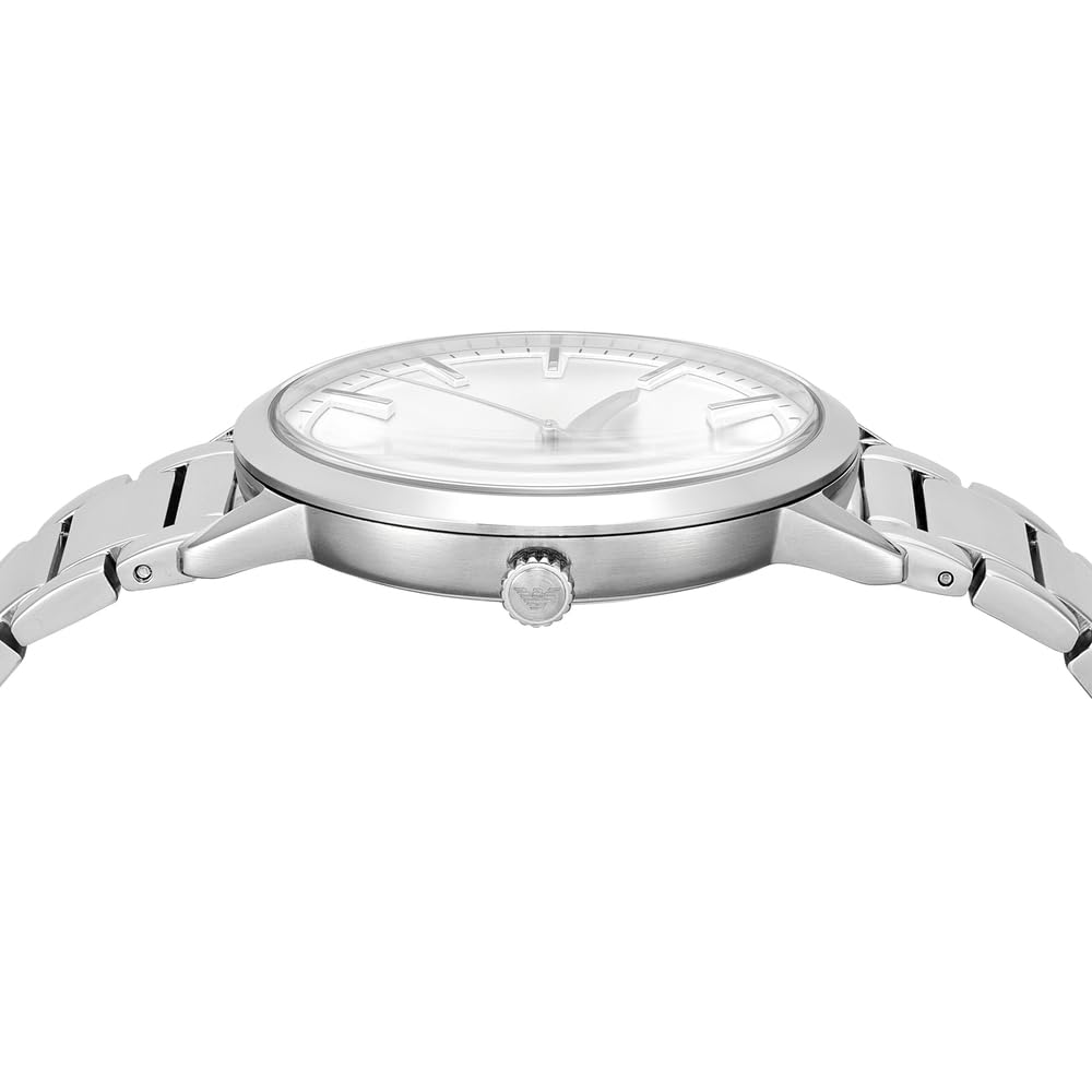 Emporio Armani Orologio per uomo, Movimento al quarzo con data a tre lancette e cassa da 43 mm con cinturino in acciaio