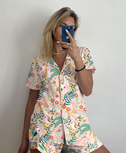Image of Ekouaer Pajamas Set for Women Short Sleeve Sleepwear Button Down Pjs Soft 2 Piece Lounge Sets XS-XXXL