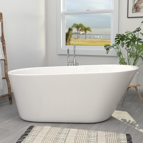 Image of 65 inch Acrylic Freestanding Bathtub, Single Slipper Free Standing Tub, Soaking Tub with Integrated Slotted Overflow, Toe-Tap Chrome Drain, cUPC Certified, Glossy White