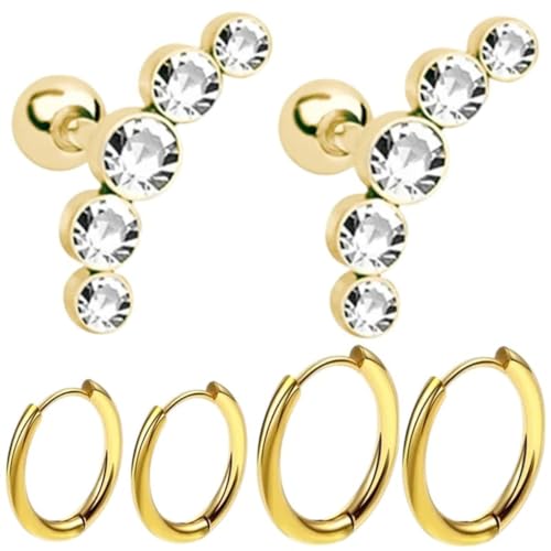 New 2026 Cyrstal Tragus Stud Earrings Set Cluster Helix Piercing Bulk Cartilage Earring Hoops Ear Lobe Jewelry Fashion Trendy Accessories Creative Gift