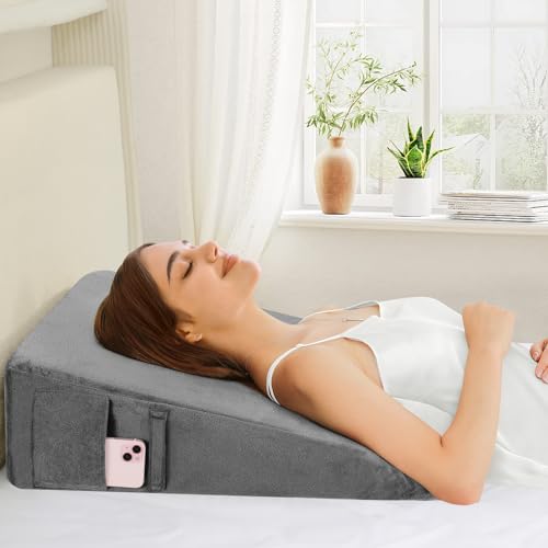 Domusensus Wedge Pillow for Sleep Apnea, 7.5" Bed Wedge Pillow for Sleeping, Triangle Pillow Wedge for After Surgery, Acid Reflux, GERD, Back Pain Relief, Neck Pain, Soft & Cooling Memory Foam Top