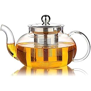 KELVEE Glass Kettle/Teapot with Stainless Steel Infuser & Lid, Borosilicate Glass Tea Kettle Stove top Safe, Blooming…