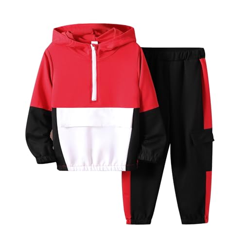 Image of Azmxynol Boys Clothes Kids Little Boy Color Block Half Zip Hoodie & Jogger Pants 2 Piece Outfit Set,4-12 Years