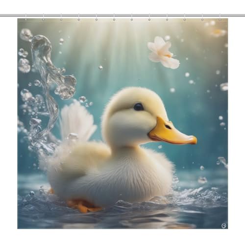 Rideau douche tissu petit canard jaune imperméable 183x183cm