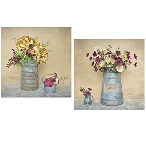 Set de 2 cuadros decorativos para baño “Flores en estaño” 24×24 cm – estilo floral elegante – MDF impermeable antihumedad – instalación sin taladro con adhesivo industrial – Lippi Decor