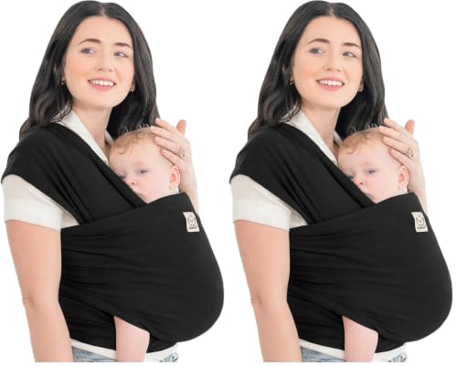 Image of KeaBabies Baby Wrap Carrier - All in 1 Original Baby Carrier Newborn to Toddler Sling, Easy to Wear, Hands Free Bonding, Lightweight, Breathable Infant Wraps (Trendy Black) (Pack of 2)