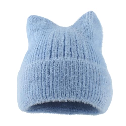 yolrdiw Cute Cat Ear Beanie Knitted Fuzzy Hat Y2k Accessories Grunge Emo Stuff Blue