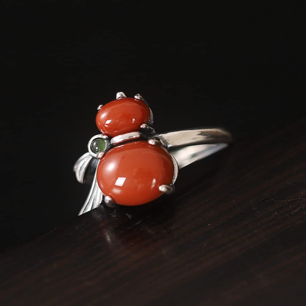 HGJH Silberringe Damen 925,925 Sterling Silber Kürbisform Ring Natürlicher Runder Roter Achat Vintage Micro Inlay Verstellbare Ringe Edelstein Energie Charme Hochzeit Schmuck Geschenke Für Männer Dam