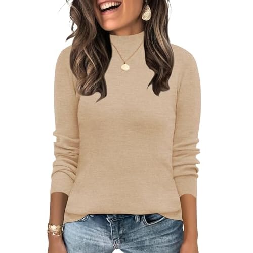 LOMON Mock Neck Tops for Women Long Sleeve Dressy Casual Lightweight Basic Knitted Pullover Sweater S-XL