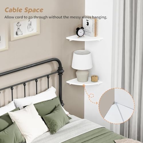 Image of UHUD CRAFTS Corner Floating Shelves for Wall Decor Set of 3, Wall Mounted Rounded Corner Book Shelves for Kids Bedroom & Books, Decorative Storage Shelf for Bathroom & Living Room Decor - White