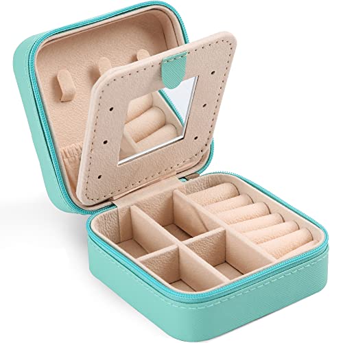Xzuz Small Travel Jewelry Box With Mirror, Portable Jewelry Organizer Display Storage Box For Earrings Rings Necklaces, Jewelry Ase For Female Girls (Blue) 1Pc #TOP22
