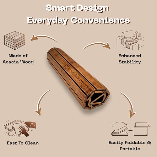 Image of Classyo Sofa Armrest Tray, Sofa Arm Tray - Dining Table Mats Flexible & Foldable - Suitable for Food, Drinks, Snacks, Cup- Acacia Wood (11 in x 17 in)