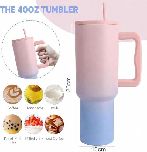 Image of Zephorus 1200ML Stainless Steel Tumbler Hot and Cold with Handle with Steel and Plastic Straw, Double Insulated Cup 100% Leak Proof Mug Cupholder for Gym, Travelling and Office (Candy)