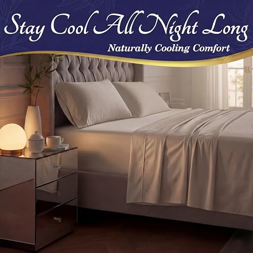 Image of DECOLURE 100% Viscose Derived from Bamboo Sheets Twin Size - Luxury 3 Pc Naturally Cooling Sheets, Ultra Soft Bed Set - Deep 17 inch Pockets, Durable Double Stitching, Oeko Tex Standard (Taupe)