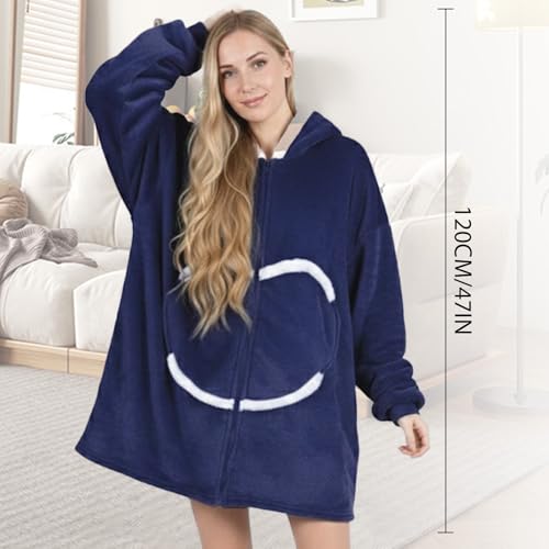 Image of Oversized Wearab Blanket Hoodie, Cozy Flannel Blanket with Sleeves and Zipper for Women, Mens, Teens