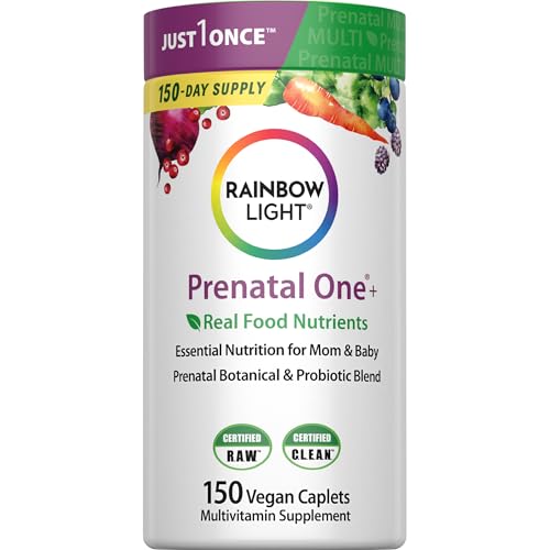 Rainbow Light Prenatal One Multivitamin Support from Conception to Postnatal, High Potency, Clinically Proven Absorption of Vitamin D, B2, Folate, Calcium, Zinc, Iron - 150 Tablets, 5 Month Supply