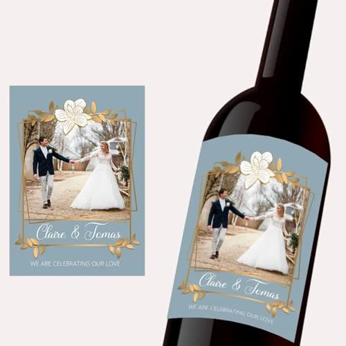 ZoikoM Custom Wine Bottle Stickers Photo Labels Personalize Printing Photo Wedding Birthday Engagement Baby Shower Wine Labels (Design 5,12.7cm*9cm)