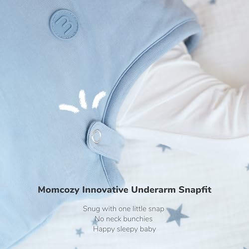Image of Momcozy Sleep Sack for Baby 6-12 Months, 1.5 TOG Baby Wearable Blanket with Supportive Plush Filling, Two-Way Zipper for Easy Diaper Changes, Snap-Fit Design for Growing Babies, Medium, Blue