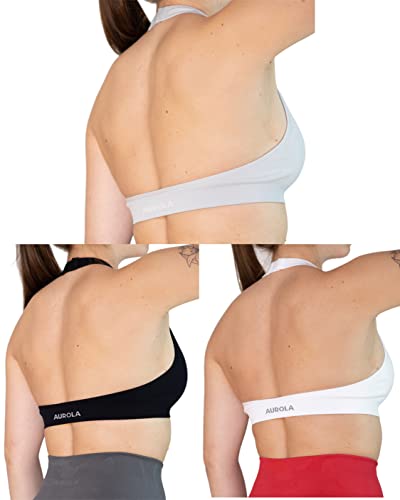 AUROLA Neckholder, rückenfrei, Sport-BH für Damen, verstellbar, gepolstert, für aktive Workout-Sets, Fitnessstudio, Yoga, bauchfreies Tanktop, Packung (Moonless Night + Elfenbein + Rauchgrau), Medium Cover