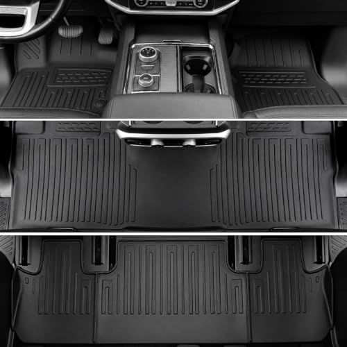 Image of Floor Mats for 2018-2024 Ford Expedition 7-Seat Accessories | Compatible with Lincoln Navigator, Full-Coverage Set with Cargo Liner & Backrest Protector, Odorless & Durable, 3D Laser Fit