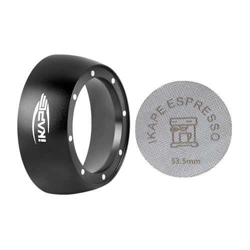 IKAPE Dosing Funnel Set Black, 53mm Espresso Dosing Ring &amp; Puck Screen Kit Compatible with 53 mm Bottomless Portafilter
