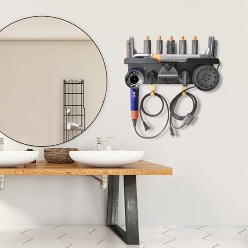 Wall Mount Holder Compatible for Dyson Hair Dryer Supersonic Nural Airwrap Hair Styler, Upgraded 2in1 Dyson Airwrap Holder Dyson Hair Dryer Holder for 5 Dyson Hair Dryer Attachments Chorten Nyima