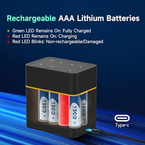 Image of Rechargeable Lithium Batteries Kit, 4 AA & 4 AAA with Charger