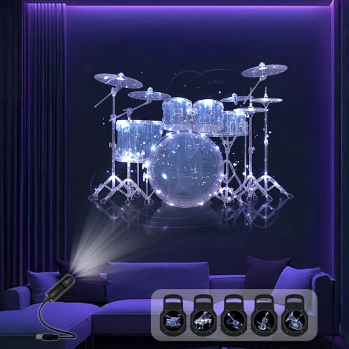 Creative musical instrument pattern projection light, LED decorative night light, can project patterns of drum kits, pianos, violins, guitars, etc., suitable for wall and ceiling decoration.
