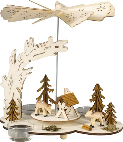 Holz Glas Design HGD Holzpyramide Wald mit 3 Teelichtern - Größe: 22...