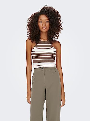 ONLY Damen Onledna Halterneck Top KNT Noos, Antique Bronze/Stripes:Cloud Dancer, XXL – Ansicht 2