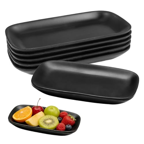 Juego De 6 Rectangulares Platos De Postre De 15,5 X 9 X 2 Cm, Platos Para Aperitivos Negros Mate De Melamina Para Postres, Aptos Para Sushi, Platos FríOs, Guarniciones, Postres, Tartas Y Salsas