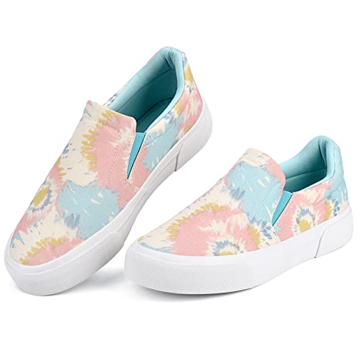 Jenn Ardor Womens Comfortable Slip On Shoes Canvas Sneakers Casual Walking Flats Shoes (Pattern Blue Pink,7.5) #TOP2