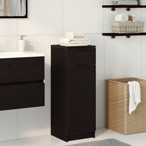 Brokky Armario de baño Roble Negro 32x34x90 cm Madera Muebles auxiliares de baño Bathroom Cabinet Mueble de baño Elaborada