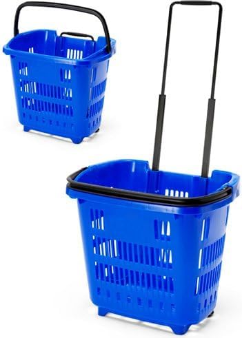 Rolling Shopping Trolley Baskets 34 Litre Plastic Stacking plastic Baskets (1, blue)