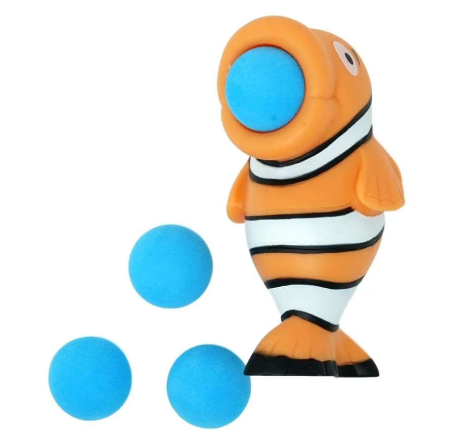 Hog WildClown Fish Popper Toy - Includes 4 Soft Foam Balls - Squeeze to Pop Air Powered Balls Up to 20 Feet - Launcher Safe for Indoor/Outdoor Play - Party Favor Gift for Kids, Girls, Boys Ages 5+